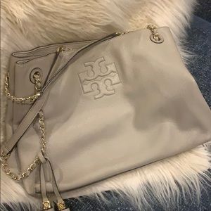 Grey Tory Burch Purse with gold detail